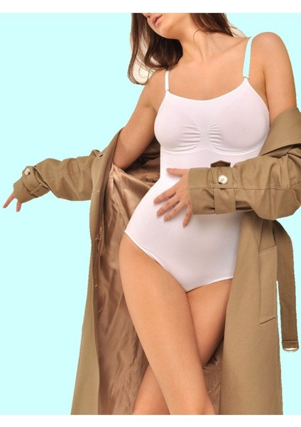 Tayt Mamey Model Alttan Çıtçıtlı Spor Korse Göbek Karın ve Simit Bölgenizi Eritir Beyaz Renk Beyaz