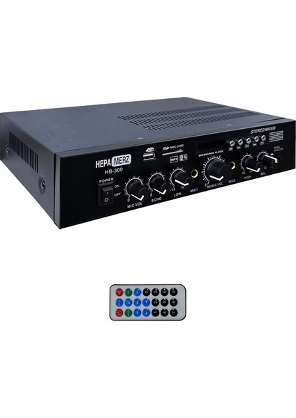 Hepa Merz HB-300 Stereo Mixer Amfi 4-8 Ohm 2 Çıkışlı 2X150W Anfi Bluetooth USB