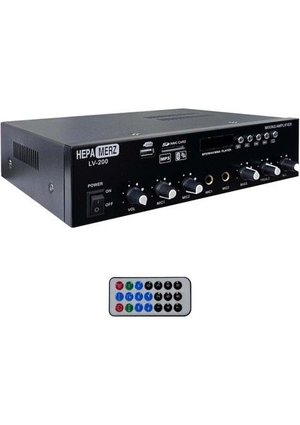 Hepa Merz LV-200 100V Trafolu ve 4-16 Ohm Mixer Amfi 200W Anfi Bluetooth USB