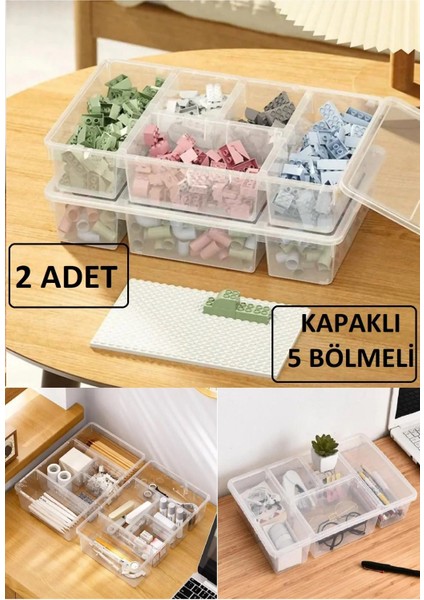 2 Adet Luna Kapaklı Çekmece Içi Düzenleyici LEGO Kutusu Ofis Masa Üstü Saklama Kutusu