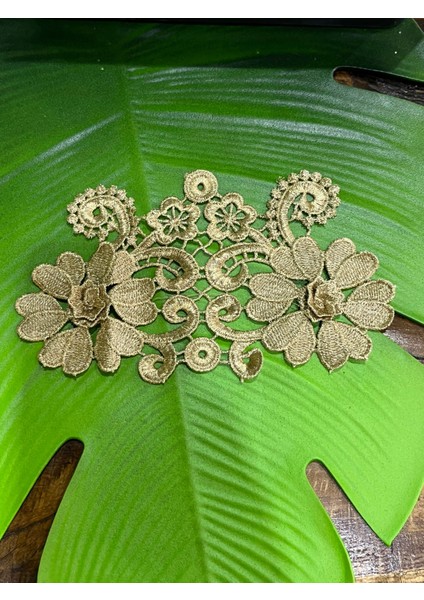 21X12 cm Kabartma Nakış Işleme Altın Sarı Aplike