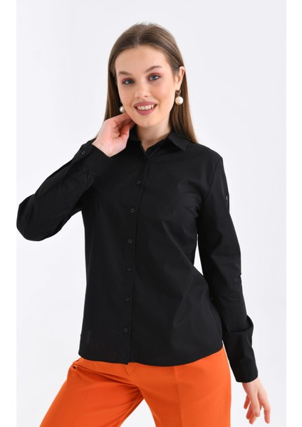 Kadın Siyah Basic Dokuma Gömlek fiyatları