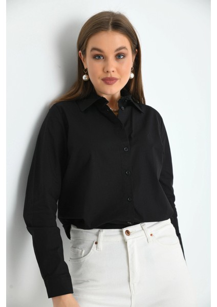 Kadın Siyah Basic Dokuma Gömlek indirimleri