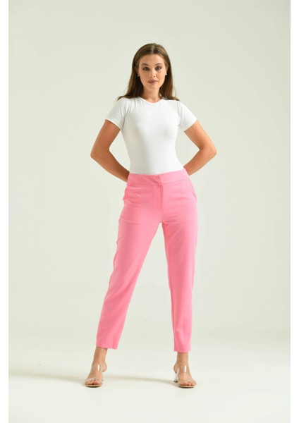 Kadın Pembe Basic Kumaş Pantolon