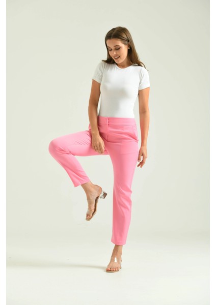 Kadın Pembe Basic Kumaş Pantolon