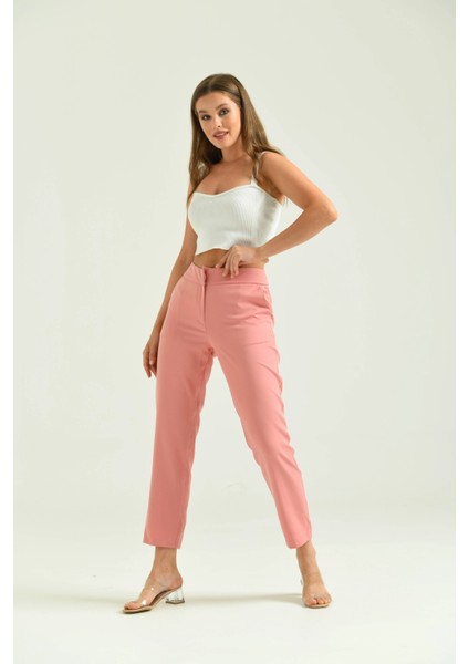 Kadın Pudra Basic Kumaş Pantolon