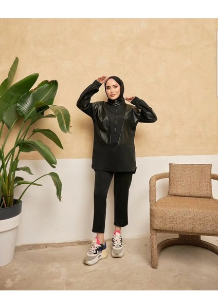 Deri Kombinli Eşofman Takımı