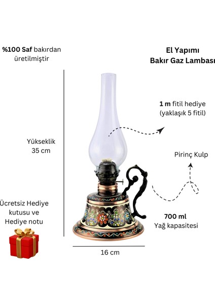 Bakır Gaz Lambası Büyük Boy El Yapımı Erzincan Işi Bakır Kandil