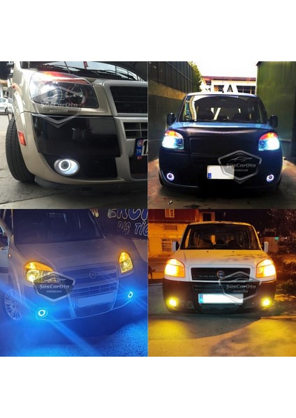 Fiat Doblo D2 2005-2010 Uyumlu Üniversal Mercekli Angel Sis Farı Metal Su Geçirmez 76 mm Buz Mavi Halkalı Gündüz Farı Angel Eyes 2 Adet modelleri