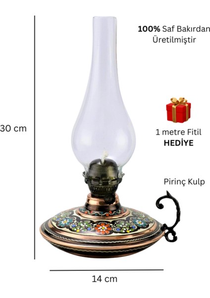 Bakır Gaz Lambası Büyük Boy El Yapımı Erzincan Işi Bakır Kandil