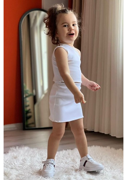 Büzgülü Yandan Askılı Kız Çocuk takım - Ekru fiyatları