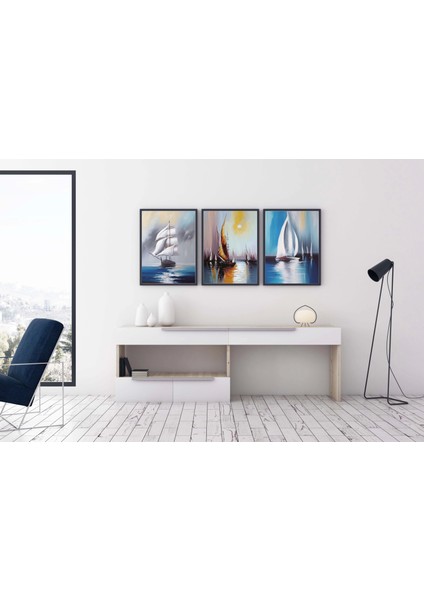 3 Parça Yelkenler Çerçeveli Tablo Life , Ev Dekoru , Soyut Tablo , Ahşap Tablo