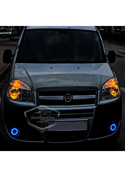 ŞüsCarOto Aksesuar Fiat Doblo D2 2005-2010 Uyumlu Üniversal Mercekli Angel Sis Farı Metal Su Geçirmez 76 mm Turuncu Halkalı Gündüz Farı Angel Eyes 2 Adet