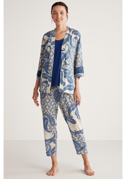 Kadın 3 Lü Lacivert Pijama Takımı C0T2N5O2