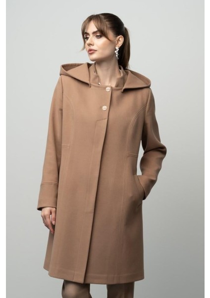 Çıkabilir Kapüşonlu Kup Detaylı Kaban Kamel 3041