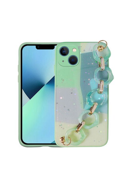 Apple iPhone 13 Simli Desenli ve Elcikli Şık Elsa Premium Kılıf