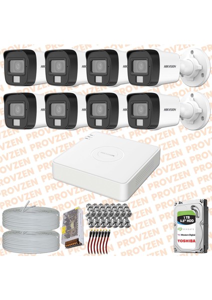 Hikvision 8 Kameralı Colorvu Hibrit Güvenlik Kamerası
