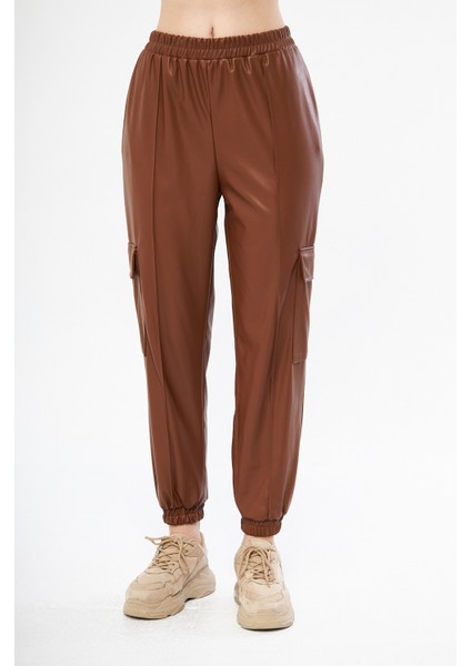 Şardonlu Beli Lastikli Deri Kadın Pantolon fiyatları