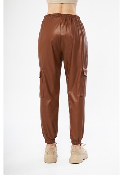 Şardonlu Beli Lastikli Deri Kadın Pantolon indirimleri