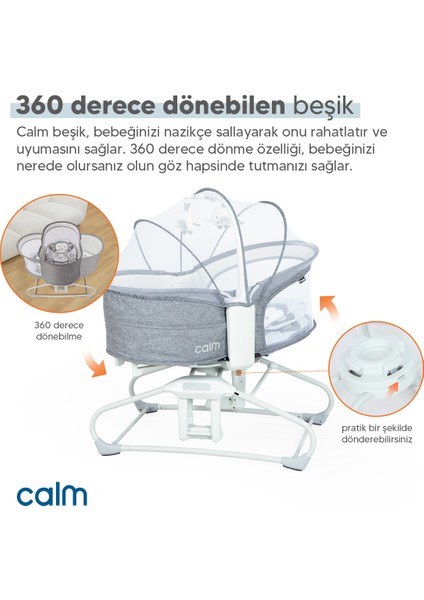 Calm All in One Çift Yönlü Bluetooth Müzikli Ana Kucağına Dönüşebilen Otomatik Sallanabilir Beşik