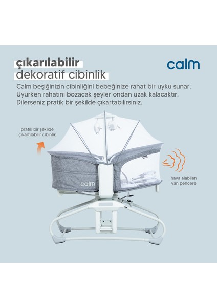 Calm All in One Çift Yönlü Bluetooth Müzikli Ana Kucağına Dönüşebilen Otomatik Sallanabilir Beşik