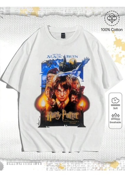 Stıl-X Harry Potter Baskılı Bisiklet Yaka, Pamuklu Oversıze Unısex Tshırt