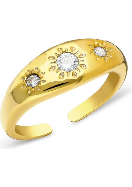 Güneş Desenli Taşlı Yüzük