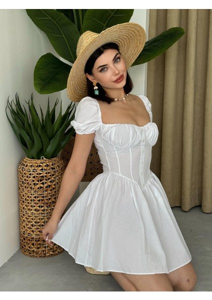 Poplin Mini Düğmeli Elbise