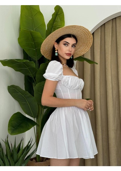 Poplin Mini Düğmeli Elbise