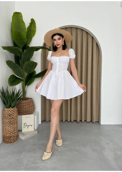 Poplin Mini Düğmeli Elbise