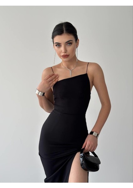 Julia Ip Askılı Atlas Midi Elbise