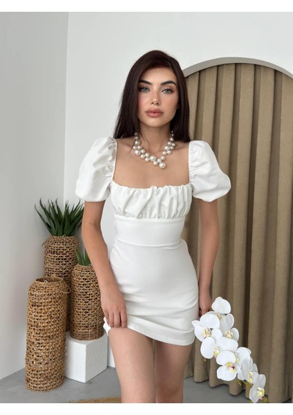 Sırt Dekolteli Mini Karpuz Kol Elbise