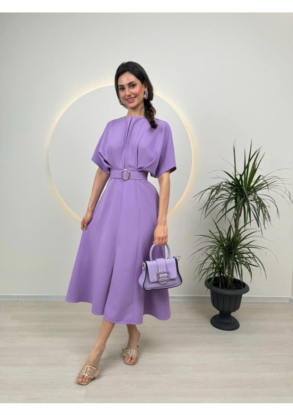 Kemer Detaylı Anjeli Midi Elbise