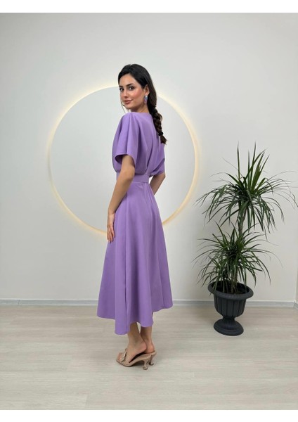 Kemer Detaylı Anjeli Midi Elbise