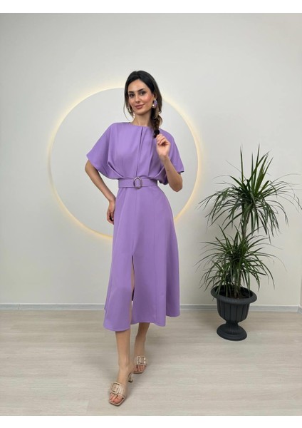 Kemer Detaylı Anjeli Midi Elbise