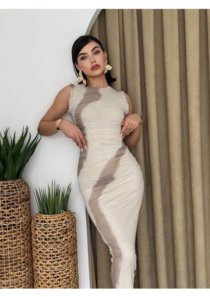 Caramel Streç Midi Elbise