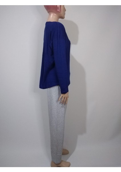 Kadın Lacivert Yuvarlak Yaka Oval Etek Düşük Uzun Kol Pamuklu Pijama Takımı fiyatları