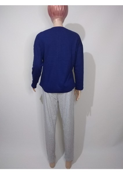 Kadın Lacivert Yuvarlak Yaka Oval Etek Düşük Uzun Kol Pamuklu Pijama Takımı modelleri