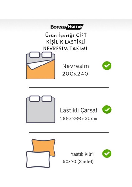 Premium Turkuaz Gri Pamuklu Çarşafı Lastikli Çift Kişilik Nevresim Takımı