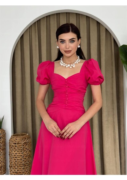 Poplin Düğmeli Midi Boy Elbise indirimleri