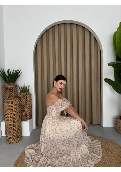 Alessa Şifon Gloplu Midi Astarlı Elbise modelleri