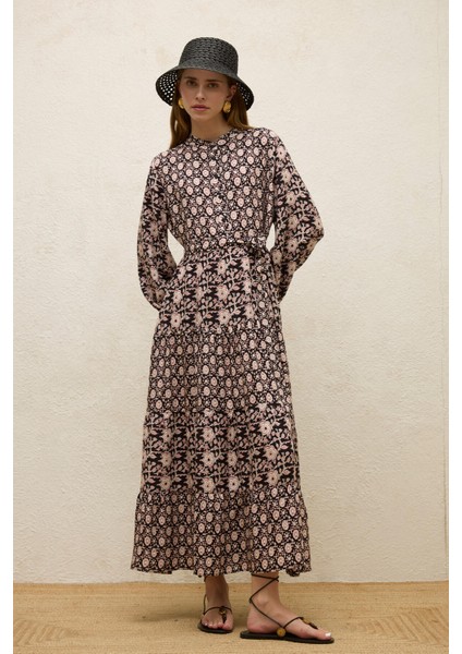 Desenli Katlı Viskon Elbise Gaıa