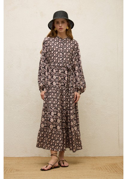 Desenli Katlı Viskon Elbise Gaıa indirimleri