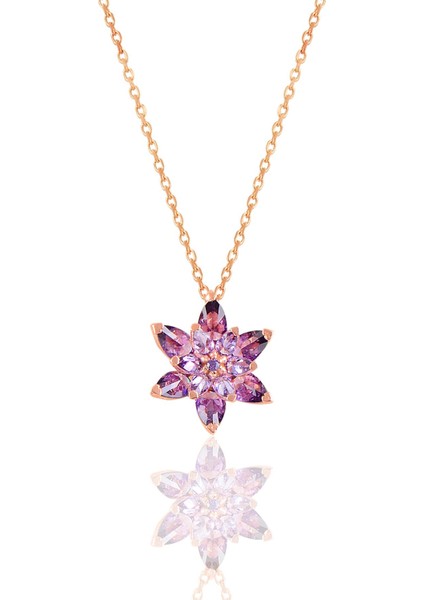 Gümüş Rose Taşlı Nilüfer Lotus Çiçeği Kolye modelleri