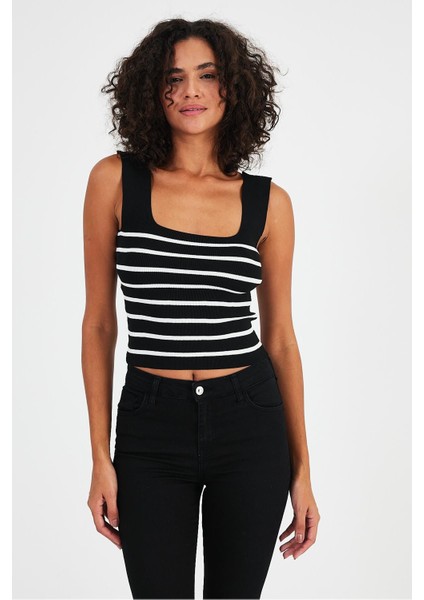 Kare Yaka Çizgili Crop ATLET(A92341-S)