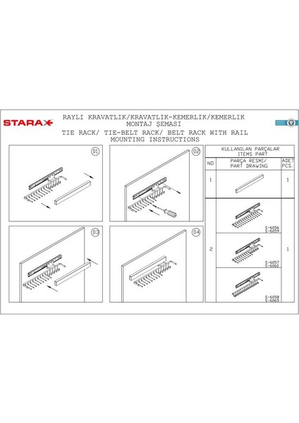 S-6058-C Raylı Kemerlik Metal Sağ