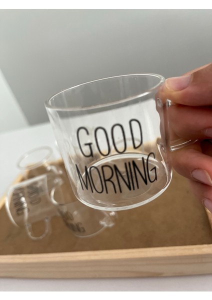 6 Adet Good Morning Yazılı Borasilikat Kahve Fincanı Kahve Bardağı Espresso Bardağı Kahve Yanı 100 ml