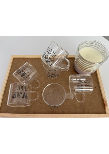 6 Adet Good Morning Yazılı Borasilikat Kahve Fincanı Kahve Bardağı Espresso Bardağı Kahve Yanı 100 ml