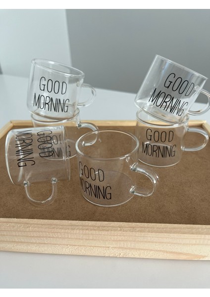 6 Adet Good Morning Yazılı Borasilikat Kahve Fincanı Kahve Bardağı Espresso Bardağı Kahve Yanı 100 ml