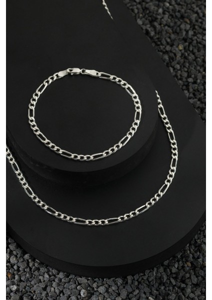 925 Ayar Gümüş Zincir 5mm Figaro Kolye Bileklik Set fiyatları